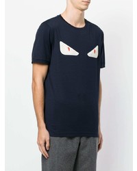 dunkelblaues verziertes T-Shirt mit einem Rundhalsausschnitt von Fendi