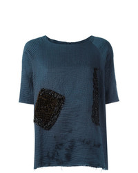 dunkelblaues verziertes T-Shirt mit einem Rundhalsausschnitt von By Walid