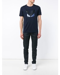 dunkelblaues verziertes T-Shirt mit einem Rundhalsausschnitt von Fendi