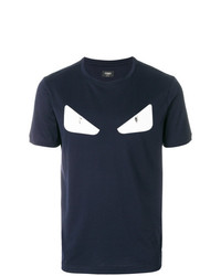 dunkelblaues verziertes T-Shirt mit einem Rundhalsausschnitt von Fendi