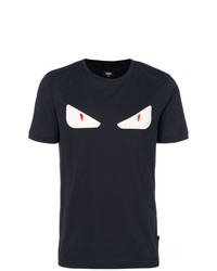 dunkelblaues verziertes T-Shirt mit einem Rundhalsausschnitt von Fendi