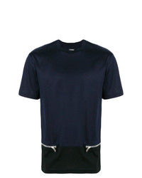dunkelblaues verziertes T-Shirt mit einem Rundhalsausschnitt von Les Hommes