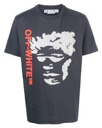 dunkelblaues verziertes T-Shirt mit einem Rundhalsausschnitt von Off-White