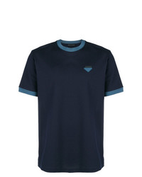 dunkelblaues verziertes T-Shirt mit einem Rundhalsausschnitt von Prada