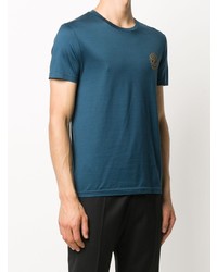 dunkelblaues verziertes T-Shirt mit einem Rundhalsausschnitt von Alexander McQueen