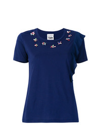 dunkelblaues verziertes T-Shirt mit einem Rundhalsausschnitt von Twin-Set