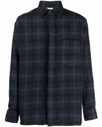 dunkelblaues Wolllangarmhemd mit Schottenmuster von Destin