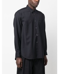 dunkelblaues Wolllangarmhemd von Comme Des Garcons SHIRT