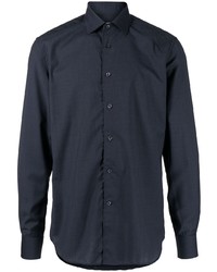 dunkelblaues Wolllangarmhemd von Corneliani