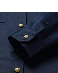 dunkelblaues Wolllangarmhemd von Moncler Gamme Bleu