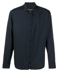 dunkelblaues Wolllangarmhemd von Giorgio Armani