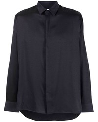 dunkelblaues Wolllangarmhemd von Saint Laurent