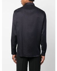 dunkelblaues Wolllangarmhemd von Saint Laurent