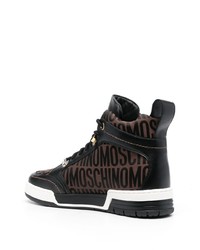 dunkelbraune bedruckte hohe Sneakers aus Leder von Moschino