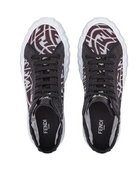 dunkelbraune bedruckte hohe Sneakers aus Segeltuch von Fendi