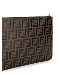 dunkelbraune bedruckte Leder Clutch Handtasche von Fendi
