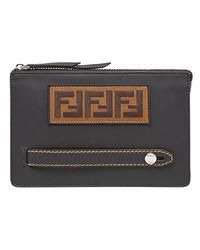 dunkelbraune bedruckte Leder Clutch Handtasche von Fendi