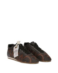 dunkelbraune bedruckte Leder niedrige Sneakers von Dolce & Gabbana