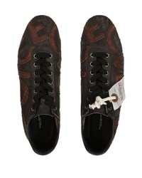 dunkelbraune bedruckte Leder niedrige Sneakers von Dolce & Gabbana