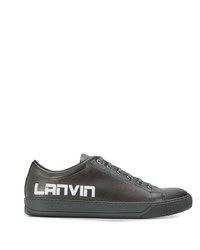 dunkelbraune bedruckte Leder niedrige Sneakers von Lanvin