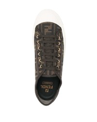 dunkelbraune bedruckte Segeltuch niedrige Sneakers von Fendi