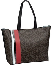 dunkelbraune bedruckte Shopper Tasche aus Leder von Calvin Klein