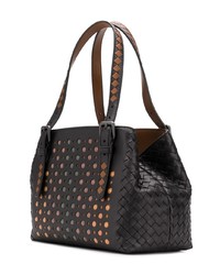 dunkelbraune bedruckte Shopper Tasche aus Leder von Bottega Veneta