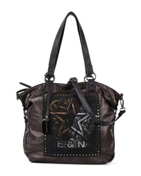 dunkelbraune bedruckte Shopper Tasche aus Leder von EMILY & NOAH