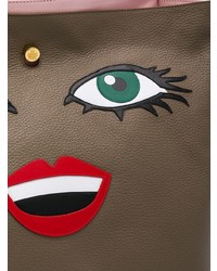 dunkelbraune bedruckte Shopper Tasche aus Leder von Giancarlo Petriglia