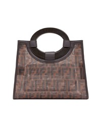 dunkelbraune bedruckte Shopper Tasche aus Leder von Fendi