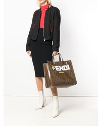 dunkelbraune bedruckte Shopper Tasche aus Leder von Fendi