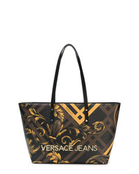 dunkelbraune bedruckte Shopper Tasche aus Leder von Versace Jeans
