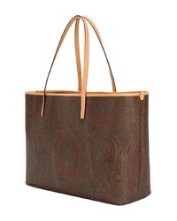 dunkelbraune bedruckte Shopper Tasche aus Segeltuch von Etro