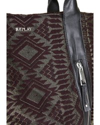 dunkelbraune bedruckte Shopper Tasche aus Segeltuch von Replay