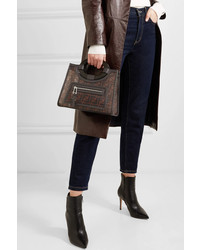 dunkelbraune bedruckte Shopper Tasche aus Segeltuch von Fendi