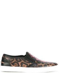 dunkelbraune bedruckte Slip-On Sneakers von Dolce & Gabbana