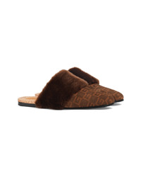 dunkelbraune bedruckte Wildleder Slipper von Gucci