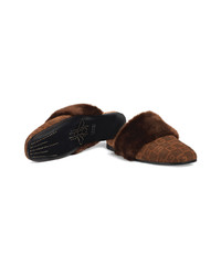 dunkelbraune bedruckte Wildleder Slipper von Gucci