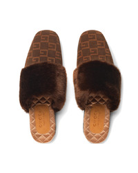 dunkelbraune bedruckte Wildleder Slipper von Gucci