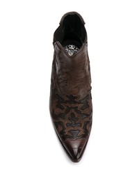 dunkelbraune bestickte Cowboystiefel aus Leder von Alberto Fasciani
