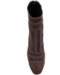 dunkelbraune bestickte Lederstiefel von Alexandre Birman