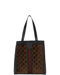 dunkelbraune bestickte Shopper Tasche aus Segeltuch von Gucci