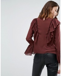 dunkelbraune Bluse mit Rüschen von Vero Moda