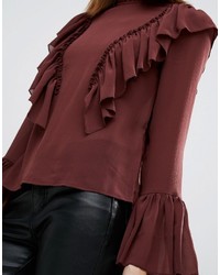 dunkelbraune Bluse mit Rüschen von Vero Moda