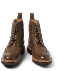 dunkelbraune Brogue Stiefel aus Leder von Grenson