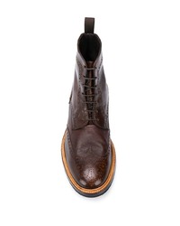 dunkelbraune Brogue Stiefel aus Leder von Dell'oglio