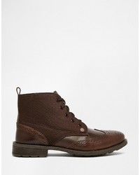 dunkelbraune Brogue Stiefel aus Leder von Original Penguin