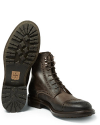 dunkelbraune Brogue Stiefel aus Leder