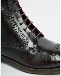 dunkelbraune Brogue Stiefel aus Leder von Base London