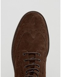 dunkelbraune Brogue Stiefel aus Wildleder von Asos